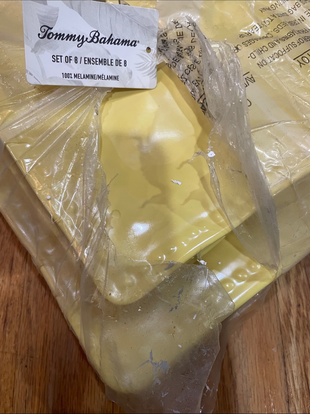 Tommy Bahama Yellow Melamine Square beaded Salad and Dinner Plate Set of 8